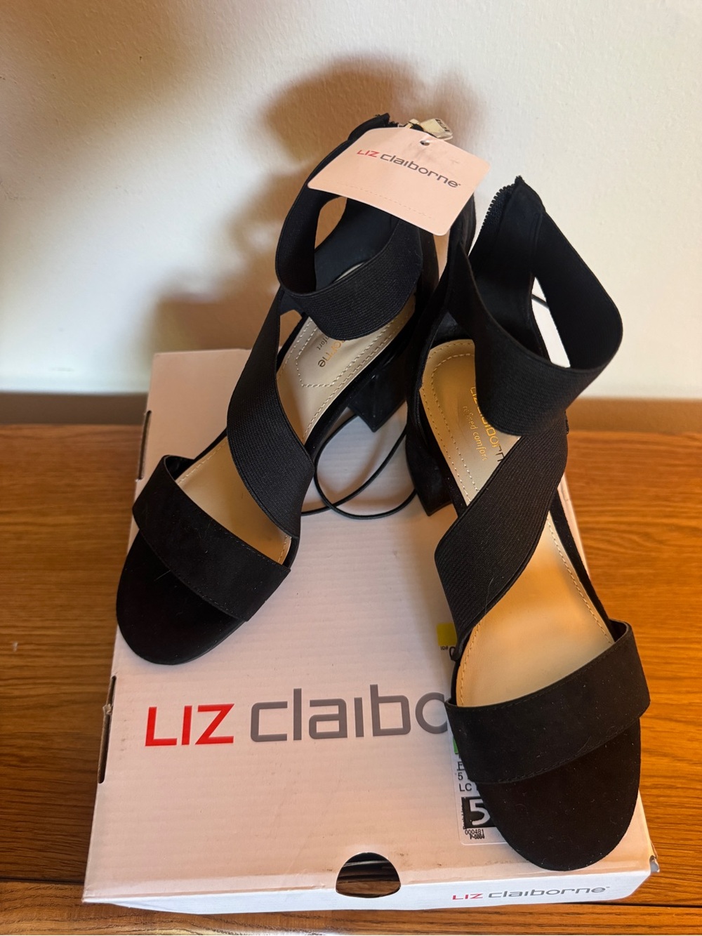 Liz Claiborne Black Crisscross Elastic Block Heel Sandals